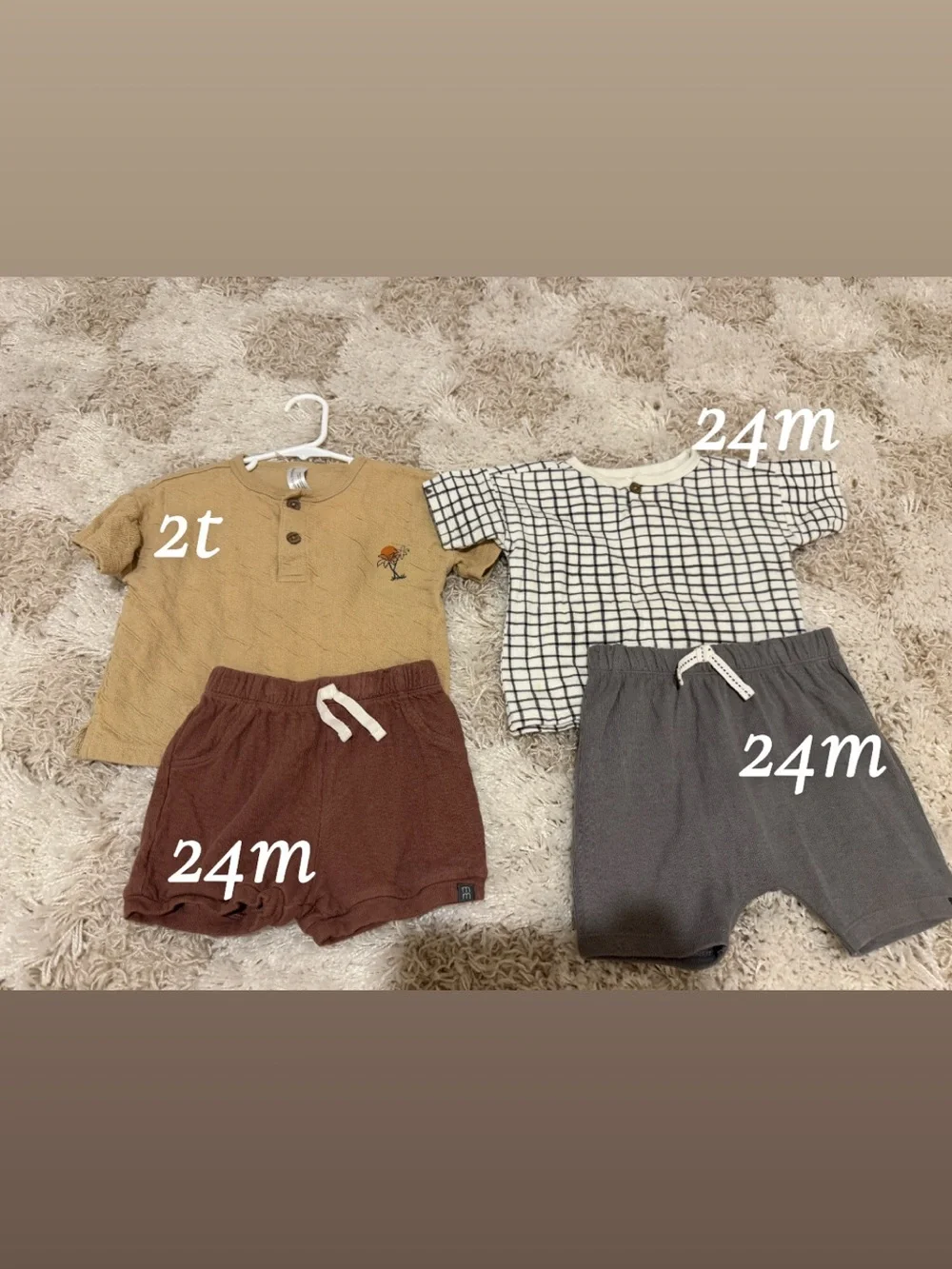 Baby Toddler Neutral Summer Set - Mustard, Brown, Gray, Black/White